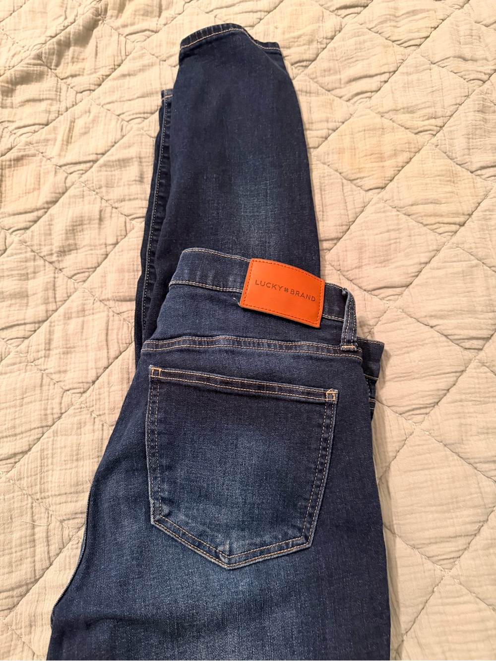 Lucky Brand Women's Indigo Skinny Jeans with Tan Leather Patch